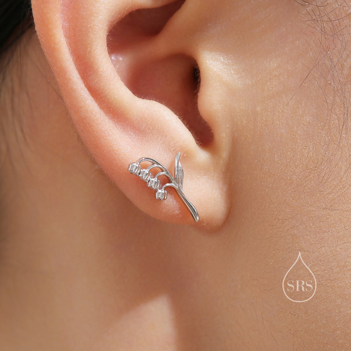 Sterling Silver Lily of the Valley 18G Screw Back Stud Earrings
