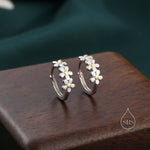 Daisy Chain Huggie Hoop in Sterling Silver, Partial Gold, Flower hoop Earrings, Forget Me Not Floral Earrings, 10mm Inner Diameter