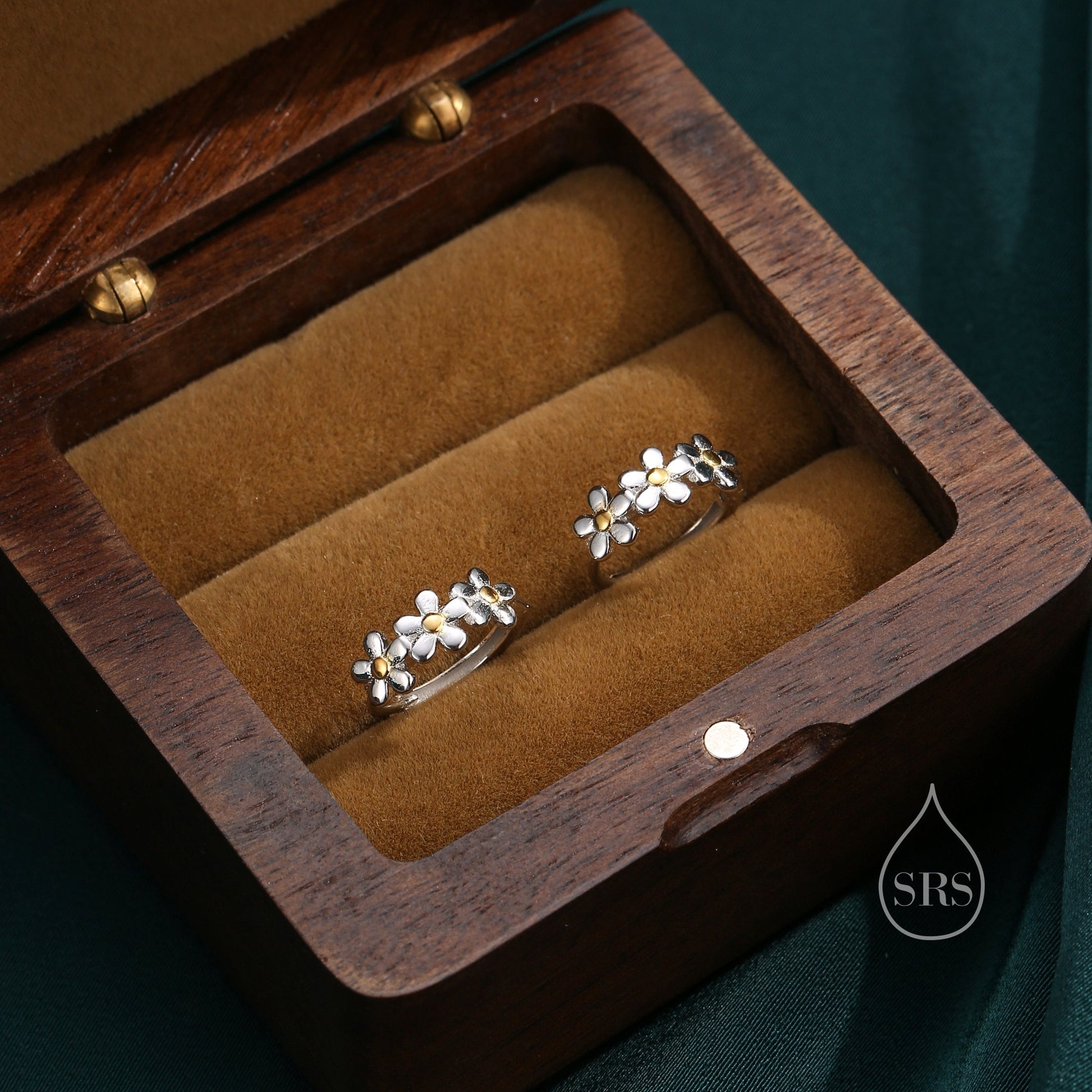 Daisy Chain Huggie Hoop in Sterling Silver, Partial Gold, Flower hoop Earrings, Forget Me Not Floral Earrings, 10mm Inner Diameter