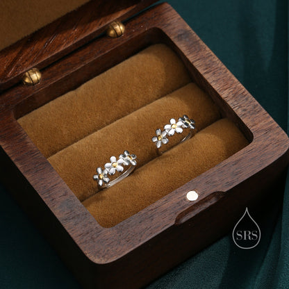 Daisy Chain Huggie Hoop in Sterling Silver, Partial Gold, Flower hoop Earrings, Forget Me Not Floral Earrings, 10mm Inner Diameter