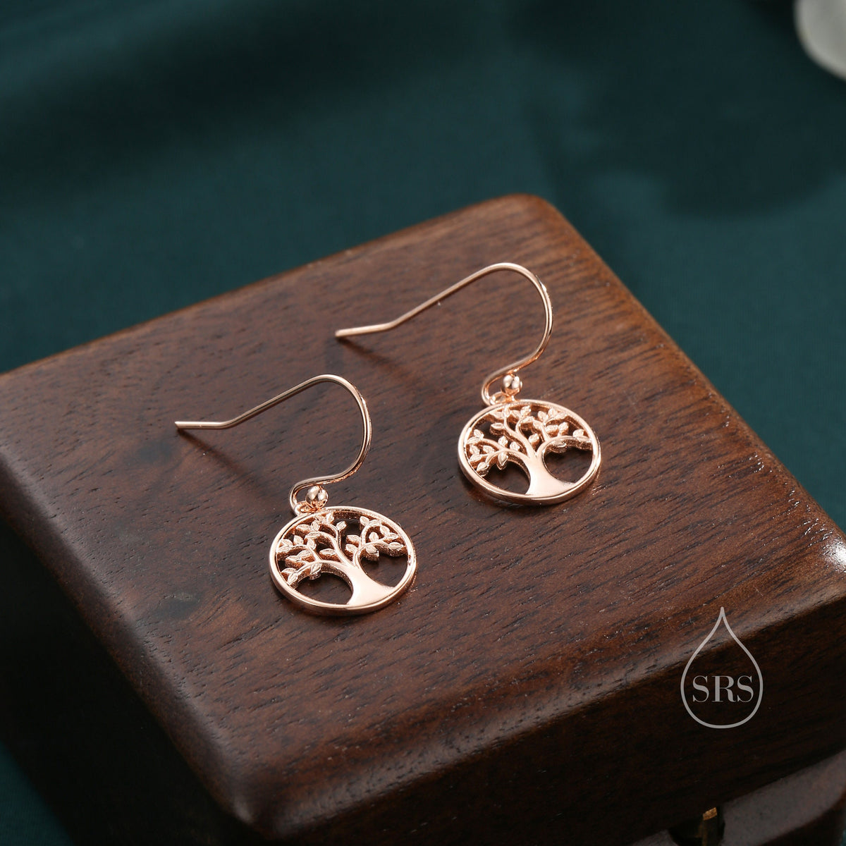 Tree Drop Hook Earrings in Sterling Silver, Silver or Gold or Rose Gold, Sterling Silver Tree of Life Earrings