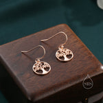 Tree Drop Hook Earrings in Sterling Silver, Silver or Gold or Rose Gold, Sterling Silver Tree of Life Earrings