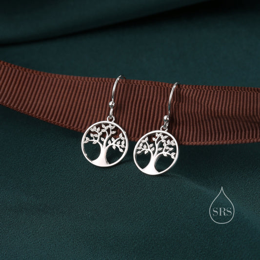 Tree Drop Hook Earrings in Sterling Silver, Silver or Gold or Rose Gold, Sterling Silver Tree of Life Earrings