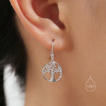 Tree Drop Hook Earrings in Sterling Silver, Silver or Gold or Rose Gold, Sterling Silver Tree of Life Earrings