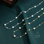 Mother of Pearl Two Way Necklace in Sterling Silver, Silver or Gold , Adjustable Length, Lariat Necklace, Satellite Beaded