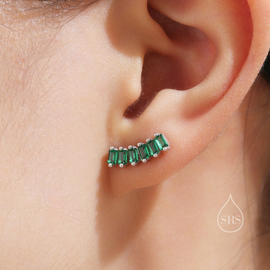 Emerald Green Baguette CZ Stud Earrings in Sterling Silver, Silver or Gold, Green Earrings, Chunky Green Bar Earrings