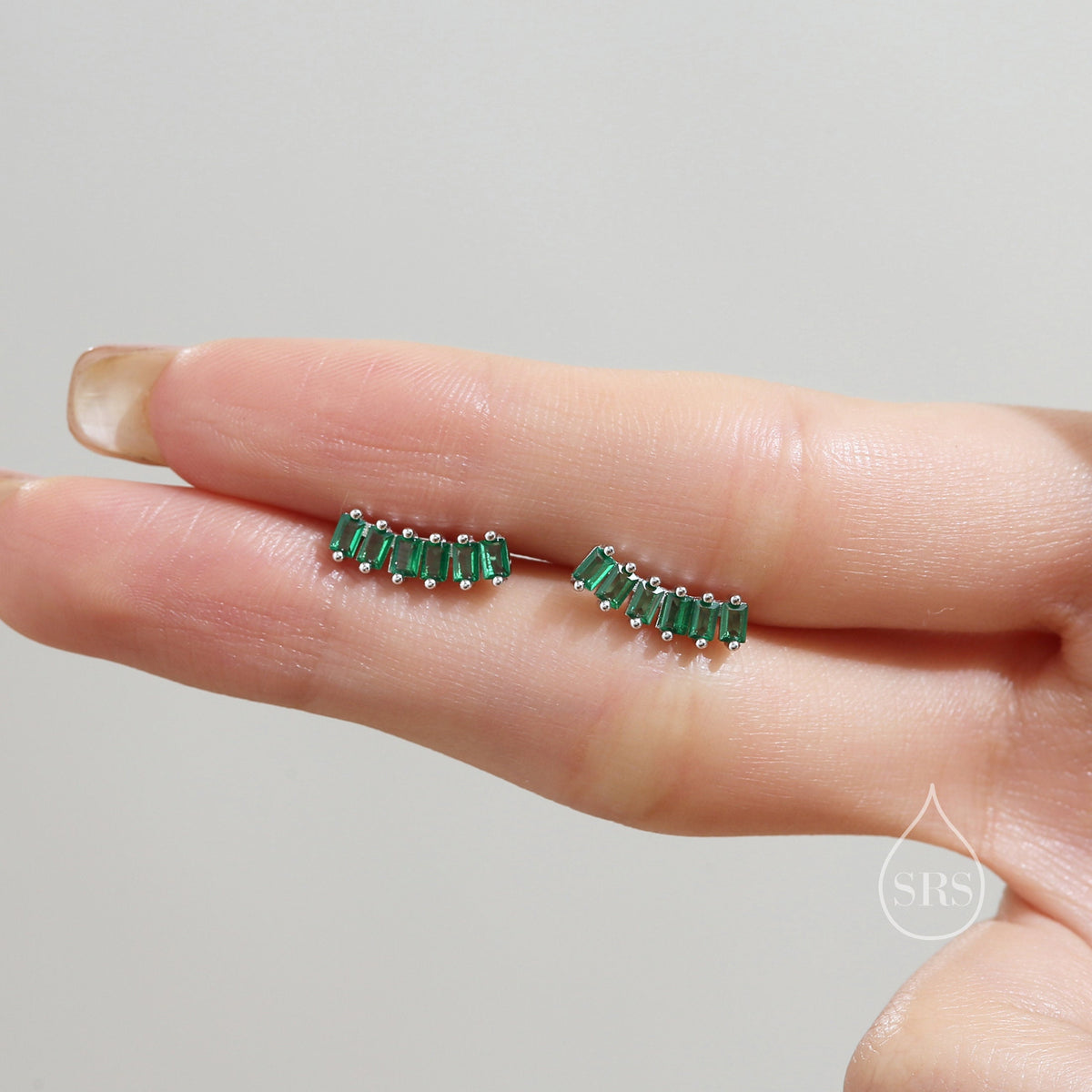 Emerald Green Baguette CZ Stud Earrings in Sterling Silver, Silver or Gold, Green Earrings, Chunky Green Bar Earrings