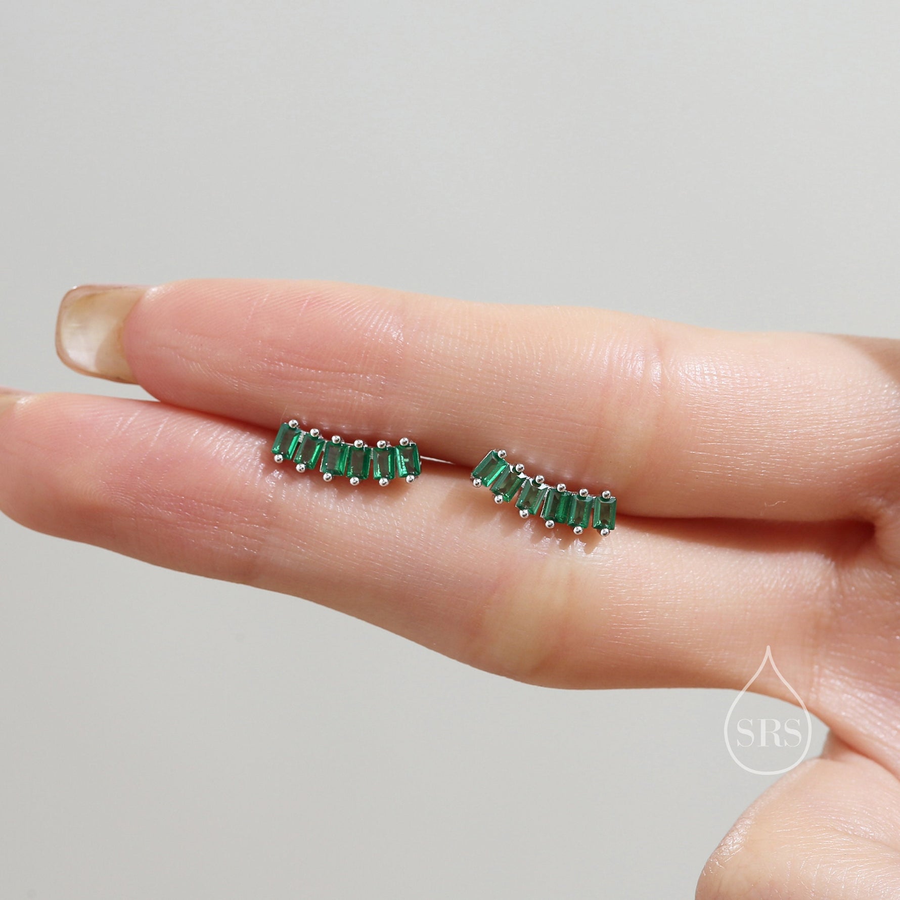Emerald Green Baguette CZ Stud Earrings in Sterling Silver, Silver or Gold, Green Earrings, Chunky Green Bar Earrings