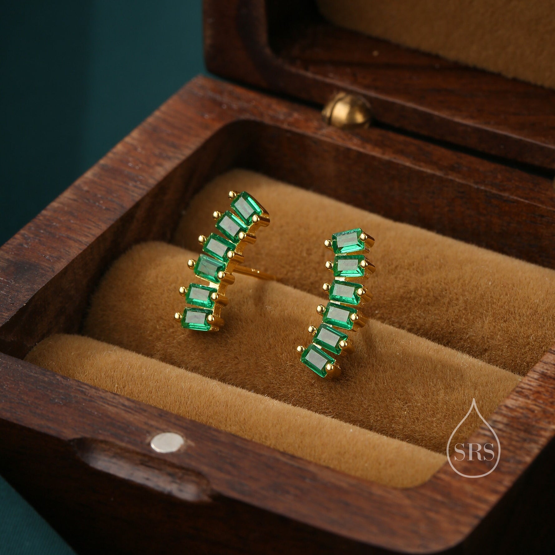 Emerald Green Baguette CZ Stud Earrings in Sterling Silver, Silver or Gold, Green Earrings, Chunky Green Bar Earrings