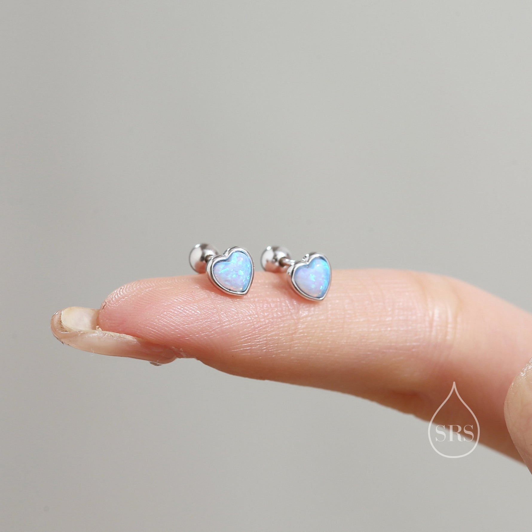 Blue Opal Heart Screw Back Earrings in Sterling Silver, Opal Heart Earrings, Silver or Gold, Heart Earrings, Aqua Blue Opal Earrings