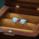 Blue Opal Heart Screw Back Earrings in Sterling Silver, Opal Heart Earrings, Silver or Gold, Heart Earrings, Aqua Blue Opal Earrings