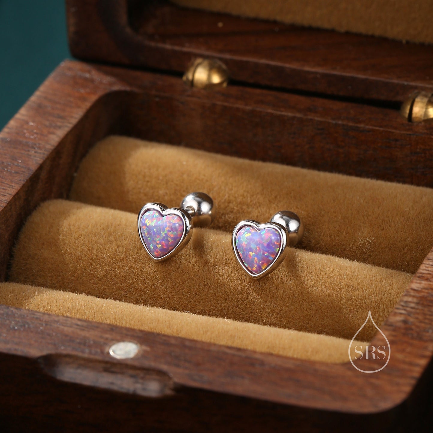 Purple Opal Heart Screw Back Earrings in Sterling Silver, Opal Heart Earrings, Silver or Gold, Heart Earrings, Purple Opal Earrings
