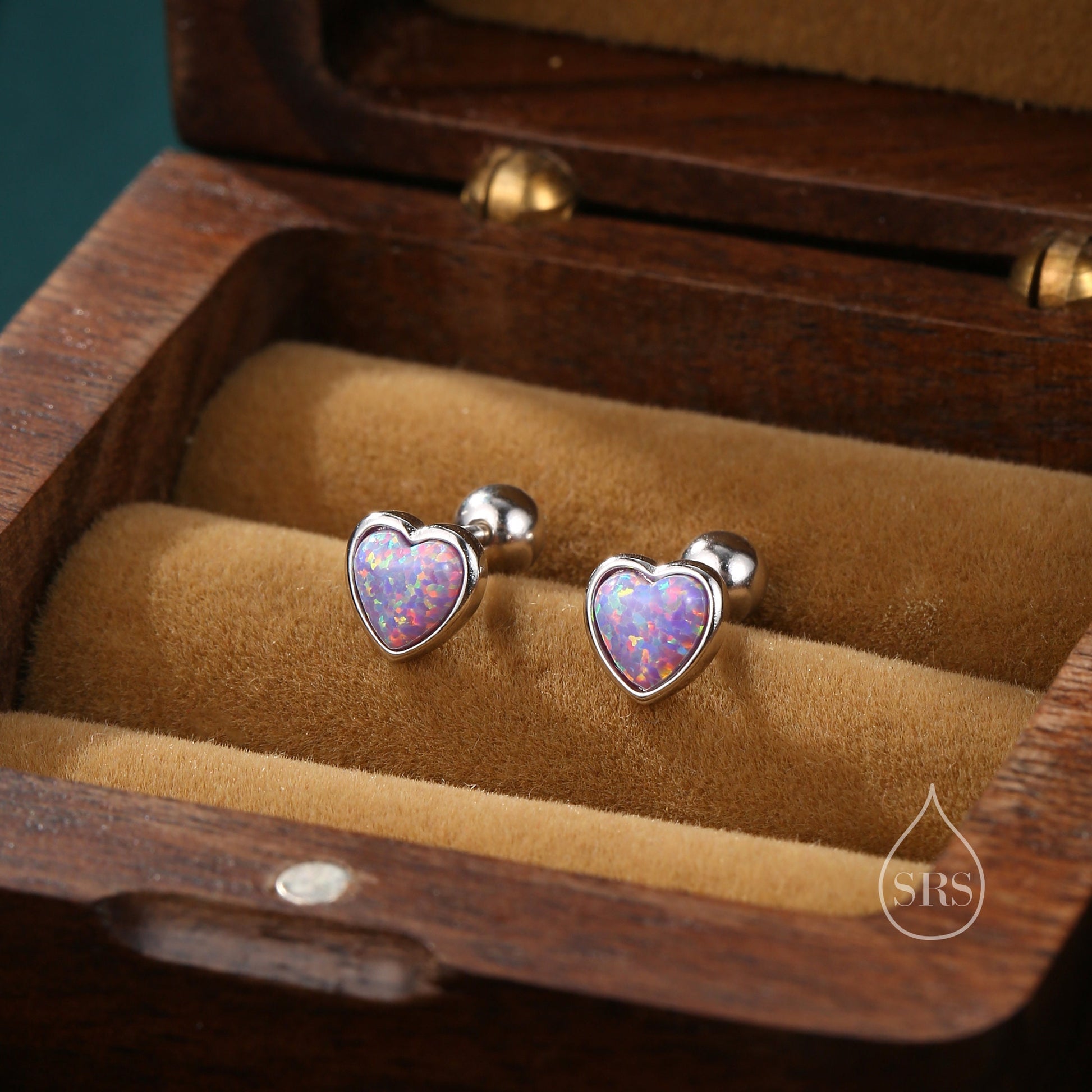 Purple Opal Heart Screw Back Earrings in Sterling Silver, Opal Heart Earrings, Silver or Gold, Heart Earrings, Purple Opal Earrings