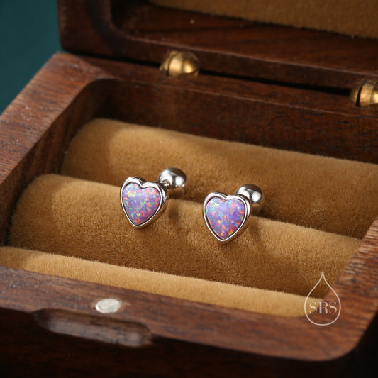 Purple Opal Heart Screw Back Earrings in Sterling Silver, Opal Heart Earrings, Silver or Gold, Heart Earrings, Purple Opal Earrings