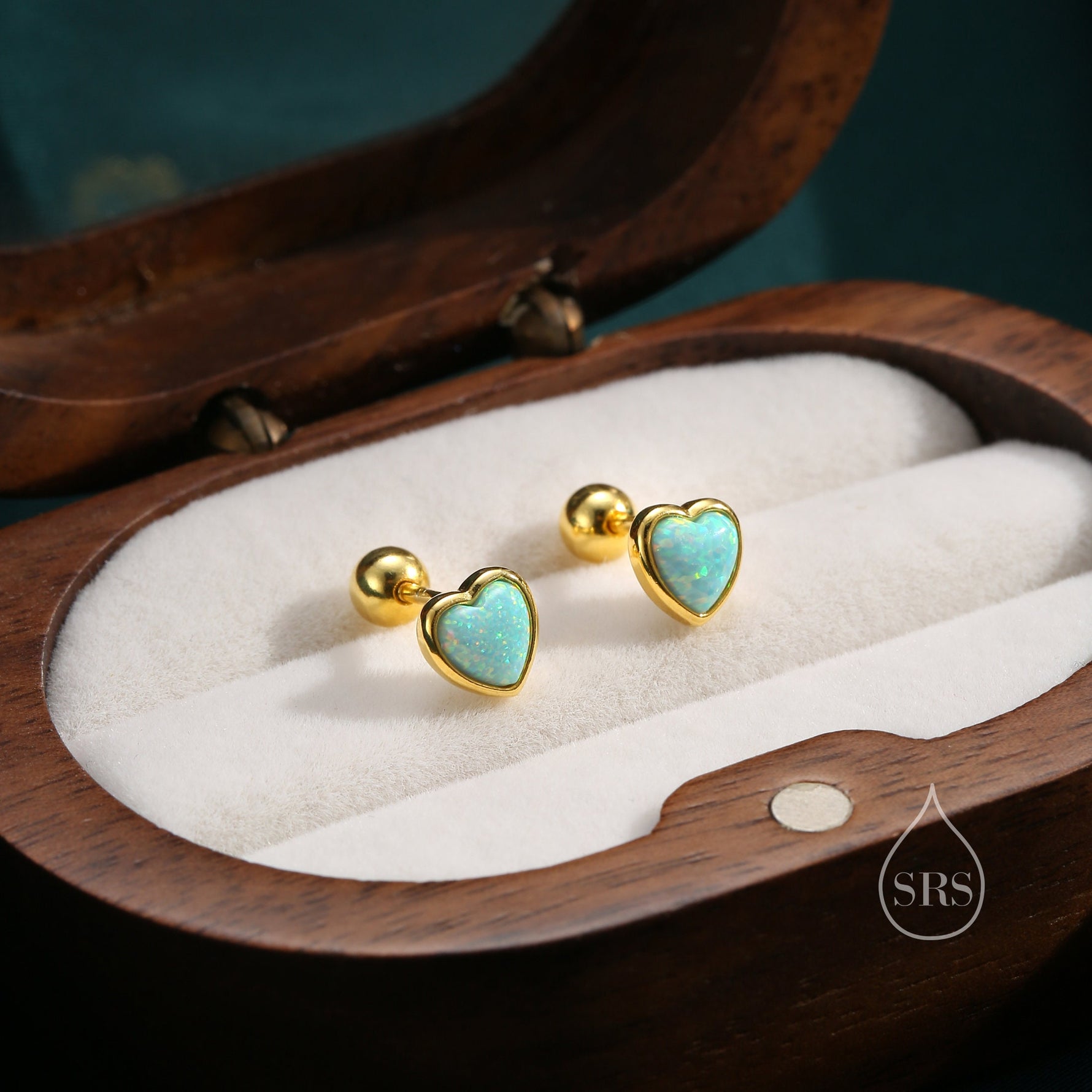 Green Opal Heart Screw Back Earrings in Sterling Silver, Opal Heart Earrings, Silver or Gold, Heart Earrings, Aqua Green Blue Opal Earrings