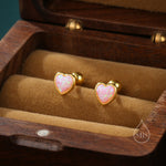 Pink Opal Heart Screw Back Earrings in Sterling Silver, Opal Heart Earrings, Silver or Gold, Heart Earrings, Fire Opal Earrings