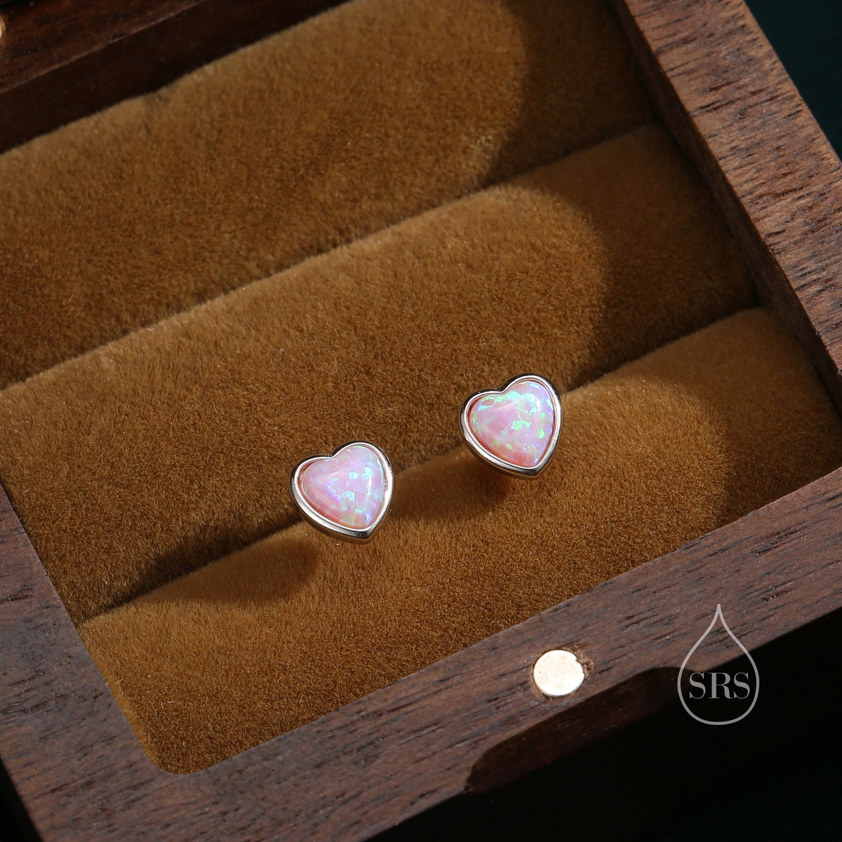 Pink Opal Heart Screw Back Earrings in Sterling Silver, Opal Heart Earrings, Silver or Gold, Heart Earrings, Fire Opal Earrings