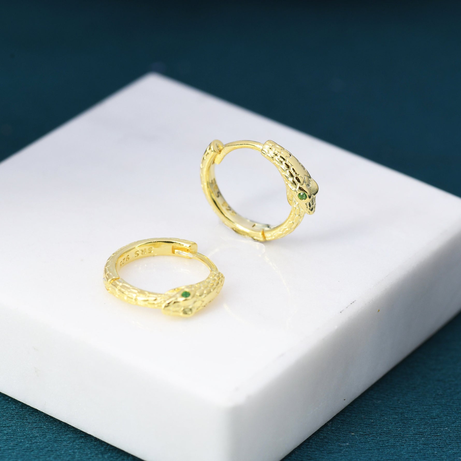 Snake Huggie Hoop in Sterling Silver, Silver or Gold, 10mm Inner Diameter, Ouroboros Hoop Earrings, Serpent Earrings