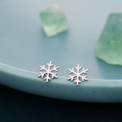 Snowflake Stud Earrings in Sterling Silver, Snow Earrings, Available in Three Finishes - Silver, Gold and Rose Gold, Dainty Snowflake