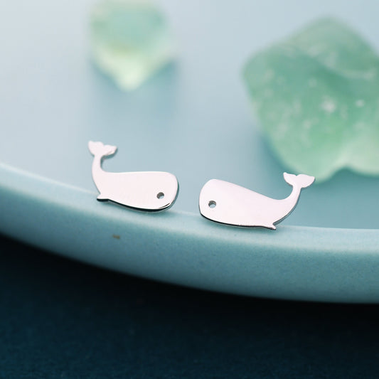 Little Whale Fish Stud Earrings in Sterling Silver, Cute Fun Quirky Animal Jewellery, Gift for Her, Animal Lover, Nature Inspired