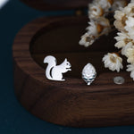Mismatched Squirrel and Pinecone Stud Earrings in Sterling Silver, Squirrel Earrings, Pine Cone Earrings