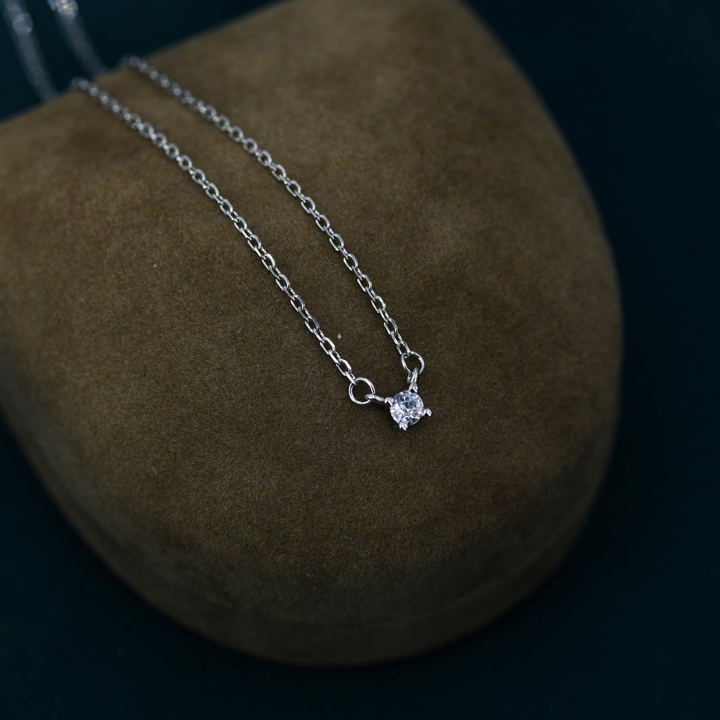 Extra Tiny CZ Necklace in Sterling Silver, Available in Two Stone Sizes, Silver or Gold, CZ Pendant Necklace