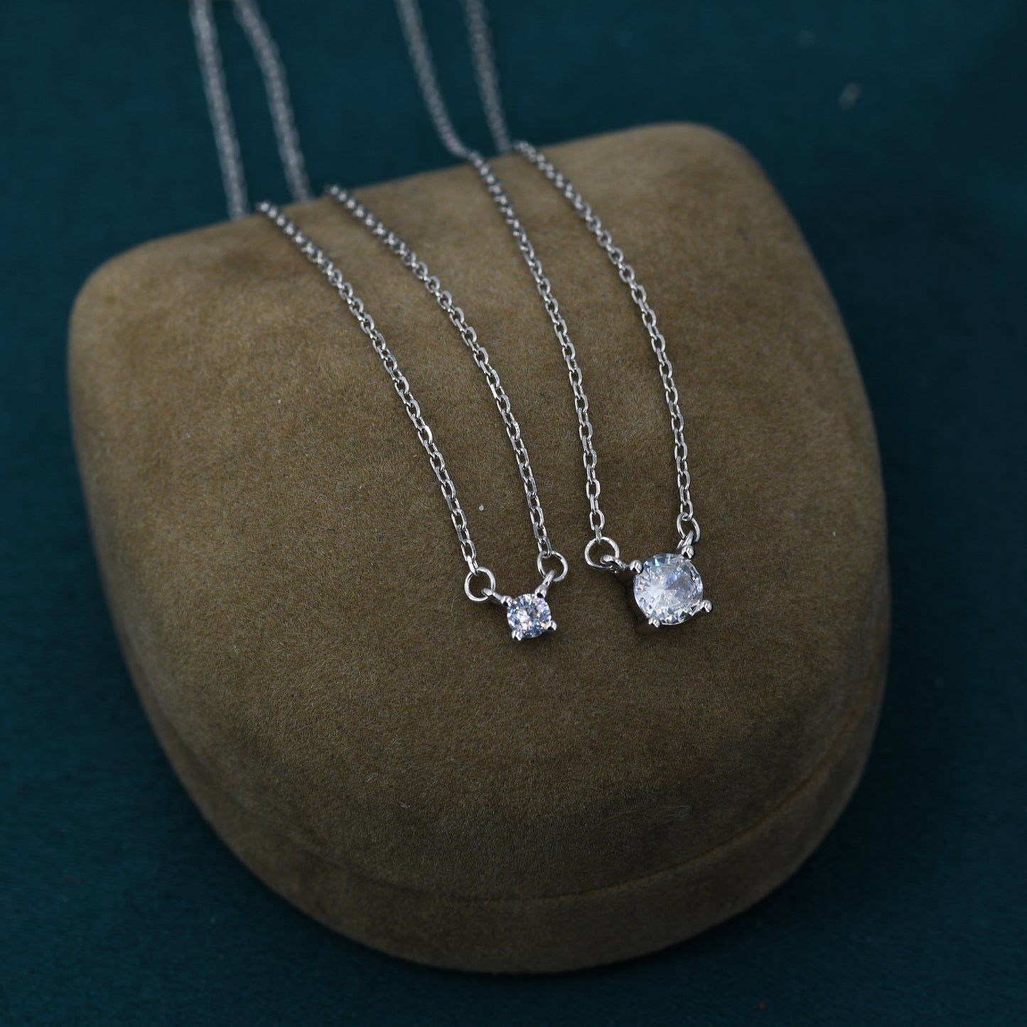 Extra Tiny CZ Necklace in Sterling Silver, Available in Two Stone Sizes, Silver or Gold, CZ Pendant Necklace