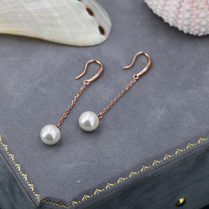 Sterling Silver Mother of Pearl Drop Dangle Hook Earrings - Simulated Pearls - Geometric Minimalist Dangling Earrings Contemporary Design