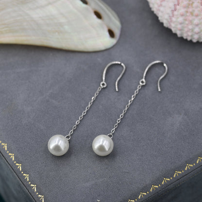 Sterling Silver Mother of Pearl Drop Dangle Hook Earrings - Simulated Pearls - Geometric Minimalist Dangling Earrings Contemporary Design