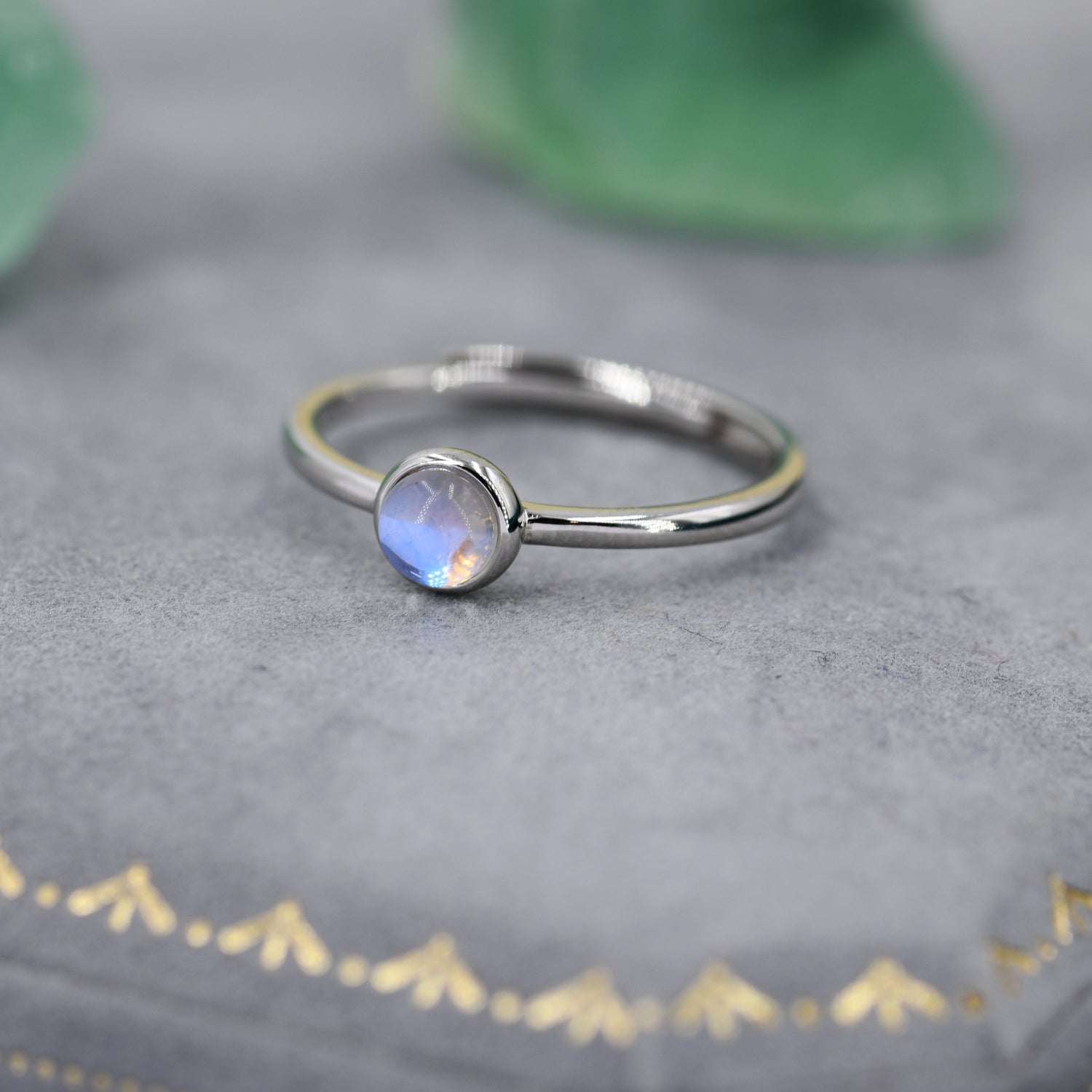 Minimalist Moonstone 4mm Bezel Set Ring