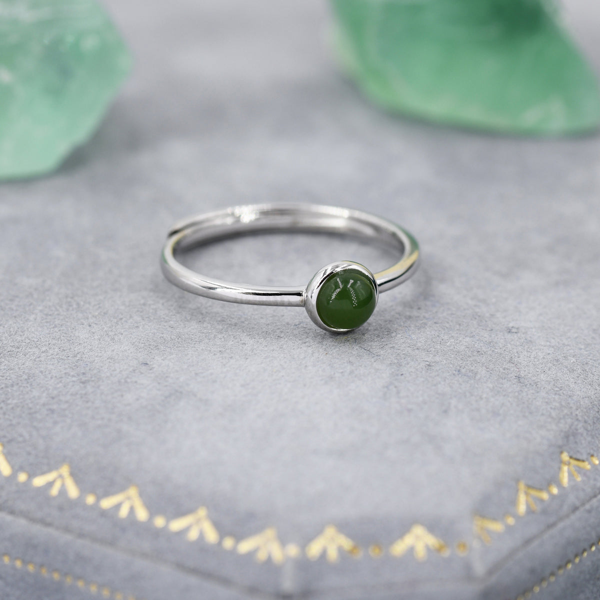 4mm Green Jade Bezel Gemstone Ring