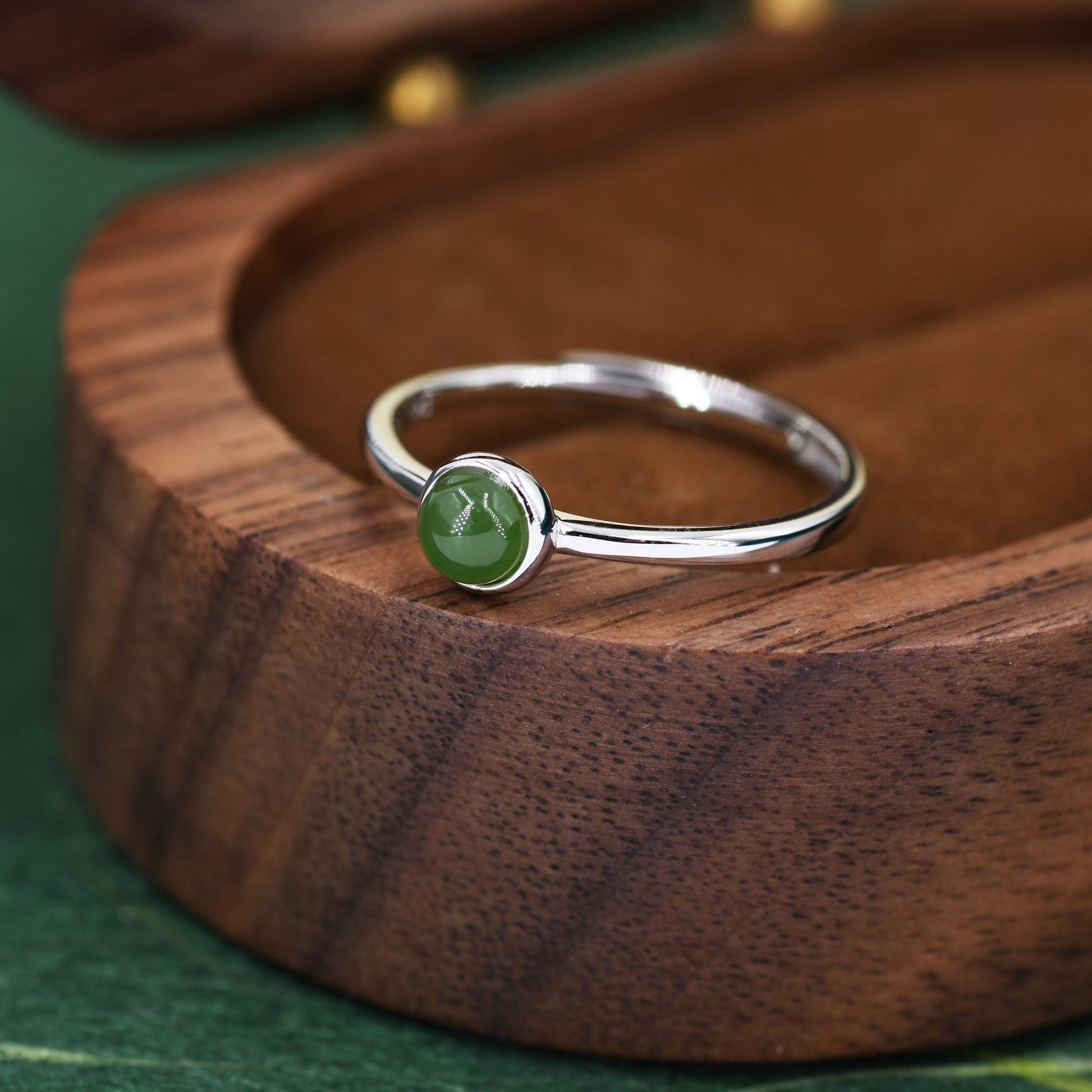 Minimalist Genuine Jade Ring in Sterling Silver, 4mm Bezel Set Natural Jade Ring, Adjustable Size, Jasper Jade Ring