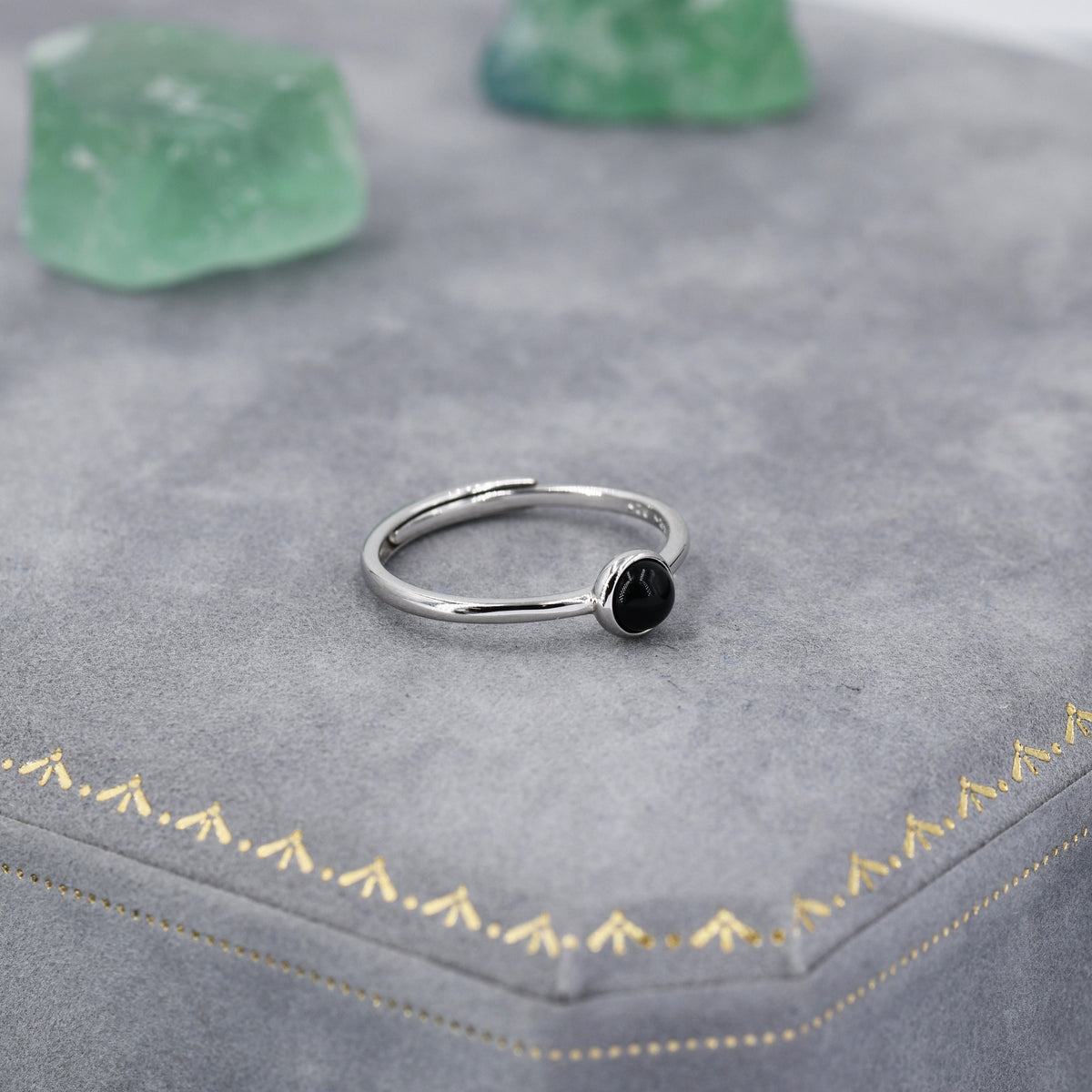 Minimalist Genuine Black Onyx Ring in Sterling Silver, 4mm Bezel Set Natural Black Onyx Ring, Adjustable Size, Black Onyx Ring