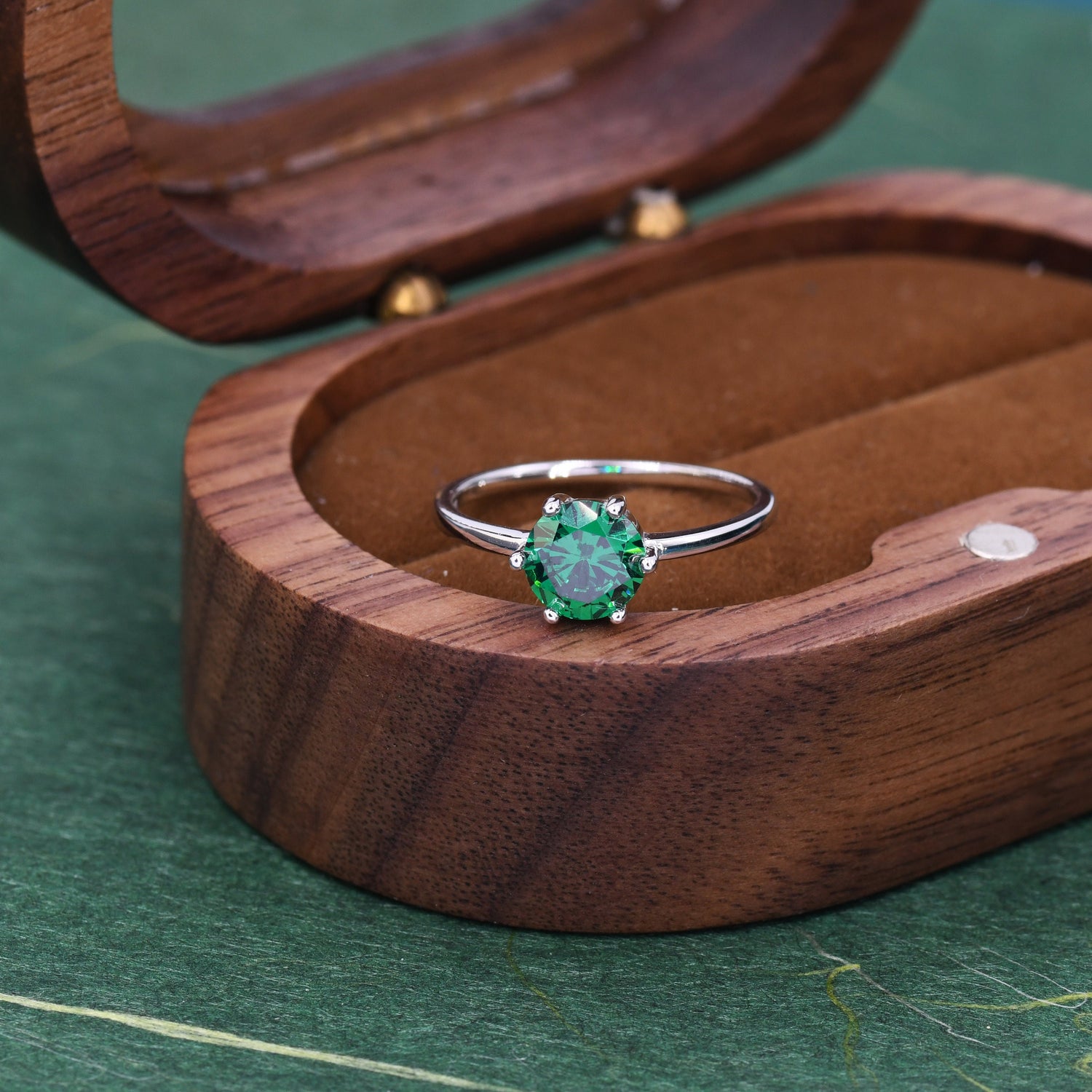1 Carat Emerald Green CZ Brilliant Cut Ring in Sterling Silver, 6.5mm Green Zircon Ring, US Size 5-8, Green CZ Ring, May Birthstone