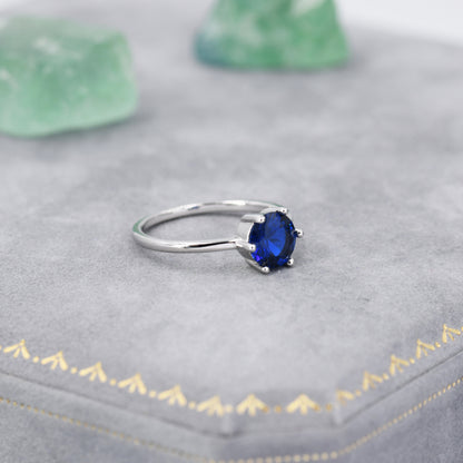 1 Carat Sapphire Blue CZ Brilliant Cut Ring in Sterling Silver, 6.5mm Blue Zircon Ring, US Size 5-8, September Birthstone