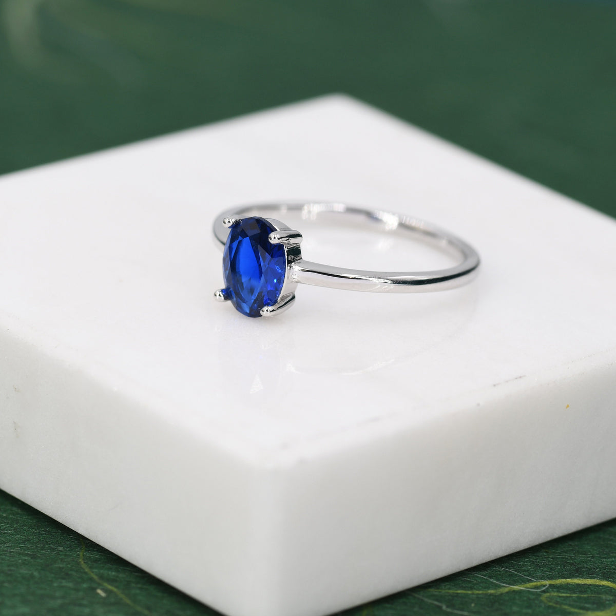 1 Carat Sapphire Blue CZ Oval Ring in Sterling Silver, 6.5mm Blue Zircon Ring, US Size 5-8, September Birthstone
