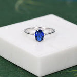 1 Carat Sapphire Blue CZ Oval Ring in Sterling Silver, 6.5mm Blue Zircon Ring, US Size 5-8, September Birthstone