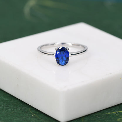 1 Carat Sapphire Blue CZ Oval Ring in Sterling Silver, 6.5mm Blue Zircon Ring, US Size 5-8,  September Birthstone