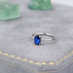 1 Carat Sapphire Blue CZ Oval Ring in Sterling Silver, 6.5mm Blue Zircon Ring, US Size 5-8, September Birthstone