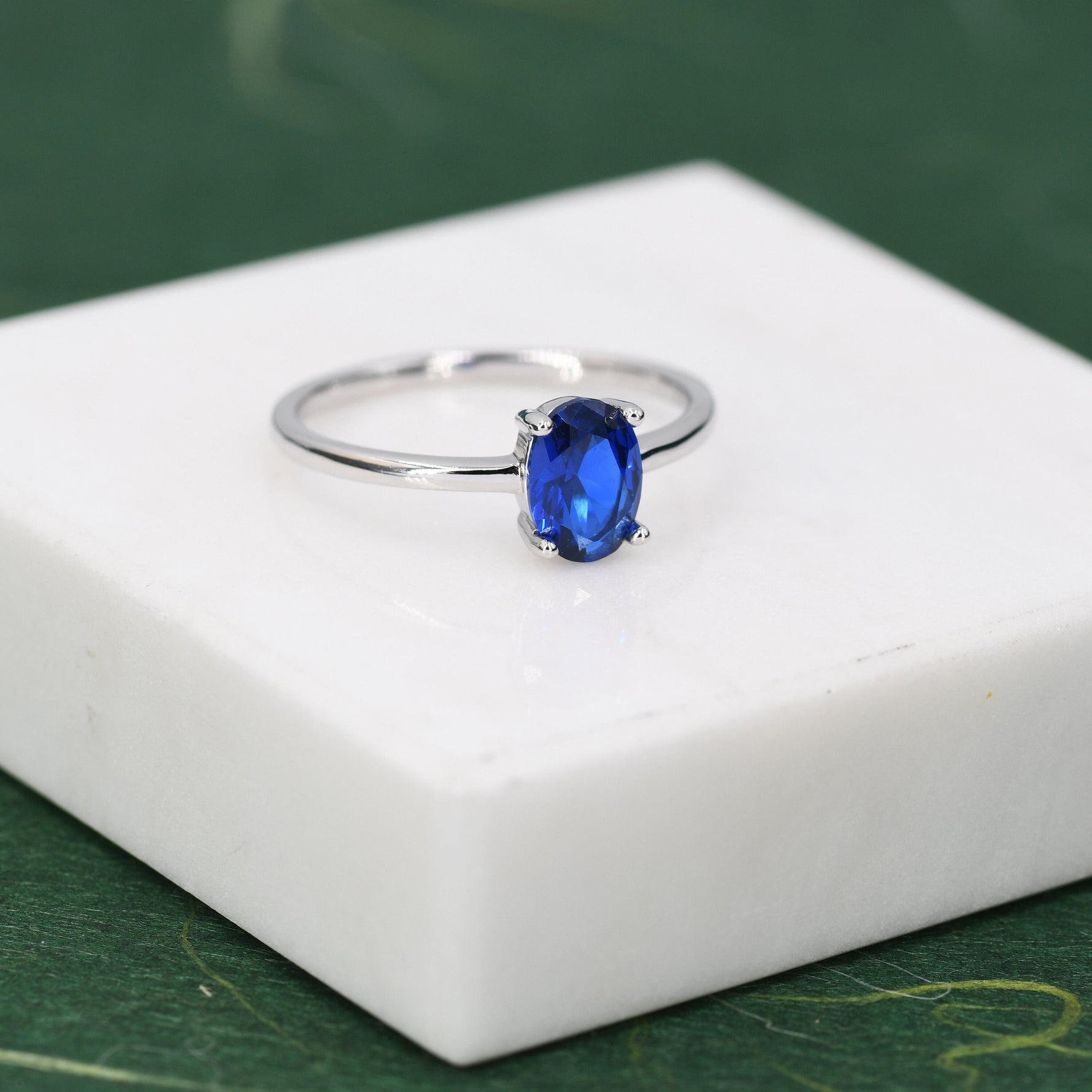 1 Carat Sapphire Blue CZ Oval Ring in Sterling Silver, 6.5mm Blue Zircon Ring, US Size 5-8, September Birthstone