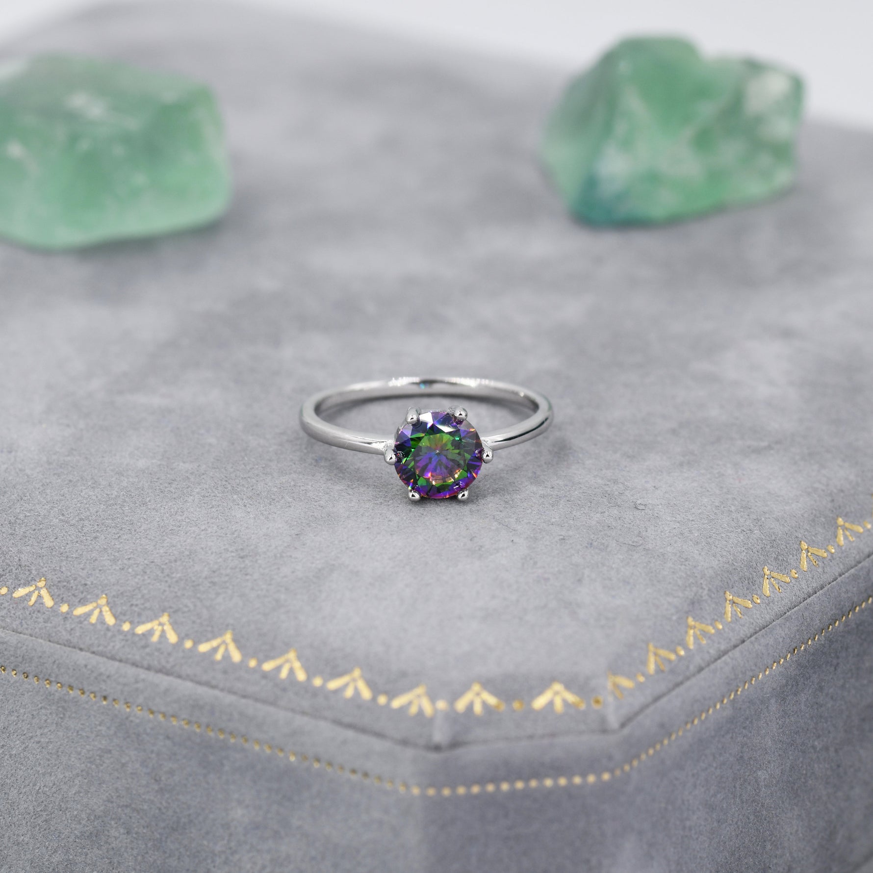 1 Carat Mystic Black CZ Brilliant Cut Ring in Sterling Silver, 6.5mm Mystic Topaz Zircon Ring, US Size 5-8, Aurora Black Ring
