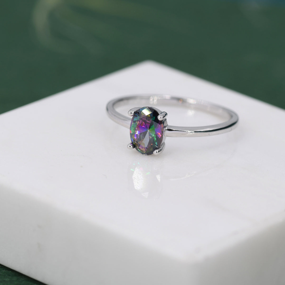 1 Carat Mystic Black CZ Oval Cut Gemstone Ring
