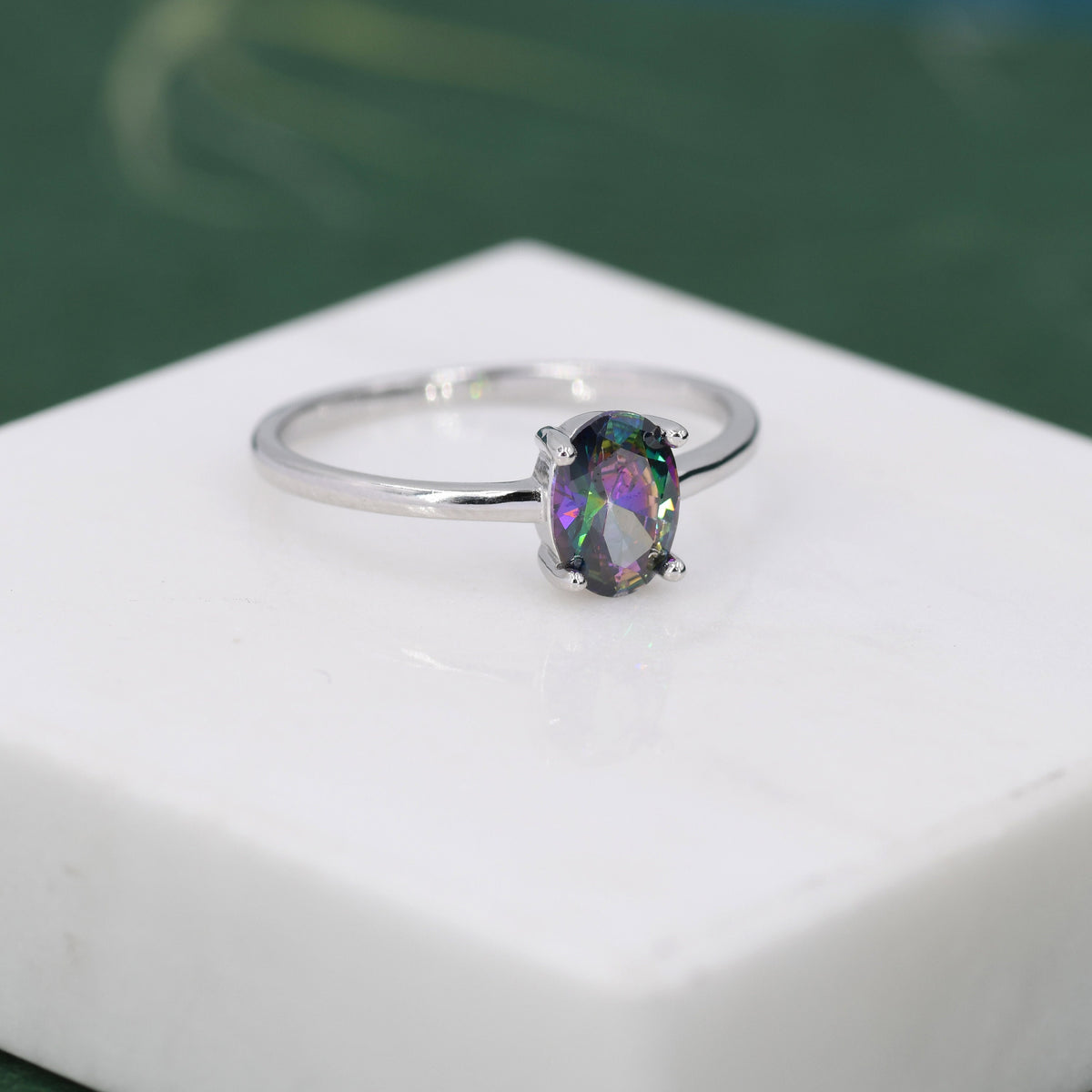1 Carat Mystic Black CZ Oval Cut Gemstone Ring