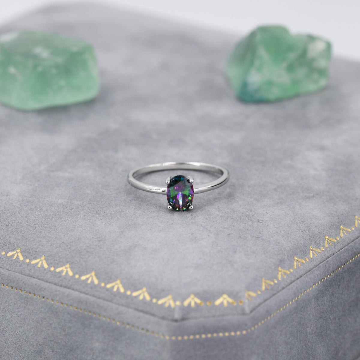 1 Carat Mystic Black CZ Oval Cut Gemstone Ring