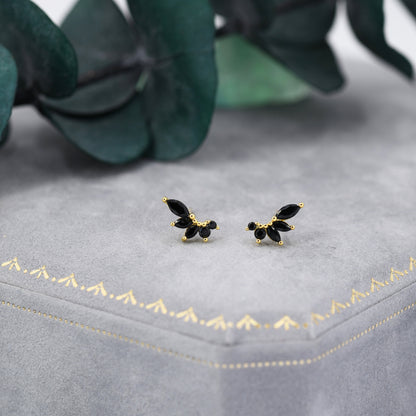 Black CZ Marquise Cluster Stud Earrings in Sterling Silver, Silver or Gold, Marquise Earrings, CZ Wing Earrings, Mini Crawler