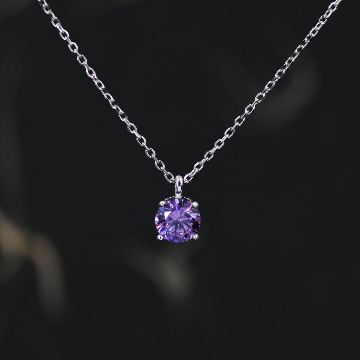 Amethyst Purple CZ Pendant Necklace in Sterling Silver, Available in Two Sizes, 0.5 carat or 1 carat, Amethyst Purple Zircon Necklace