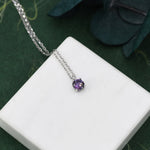 Amethyst Purple CZ Pendant Necklace in Sterling Silver, Available in Two Sizes, 0.5 carat or 1 carat, Amethyst Purple Zircon Necklace