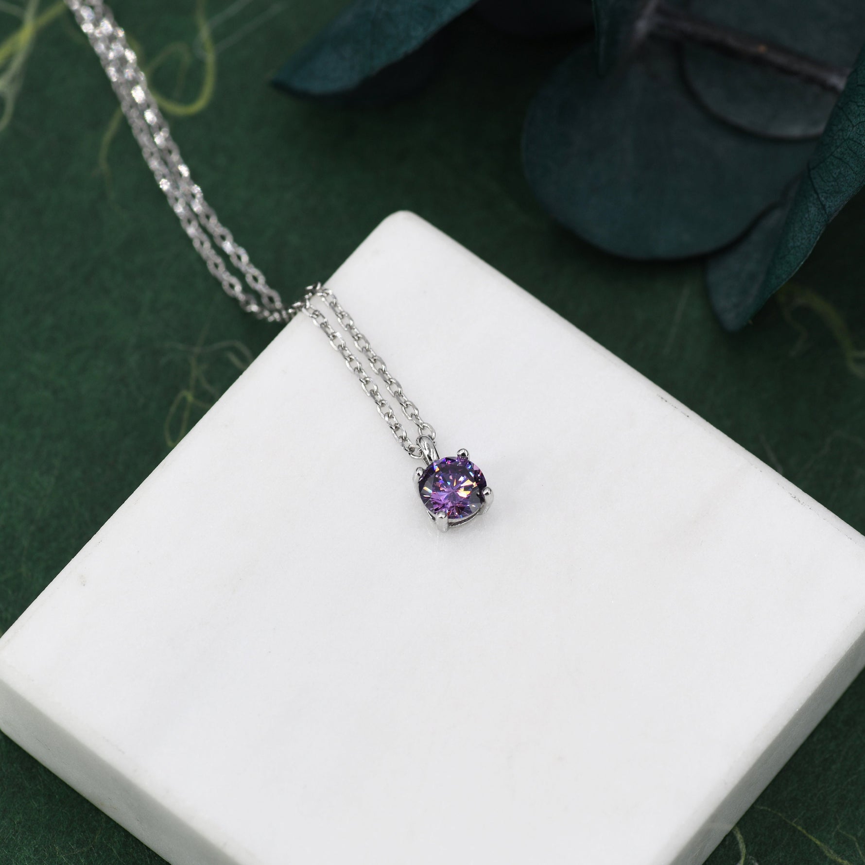Amethyst Purple CZ Pendant Necklace in Sterling Silver, Available in Two Sizes, 0.5 carat or 1 carat, Amethyst Purple Zircon Necklace