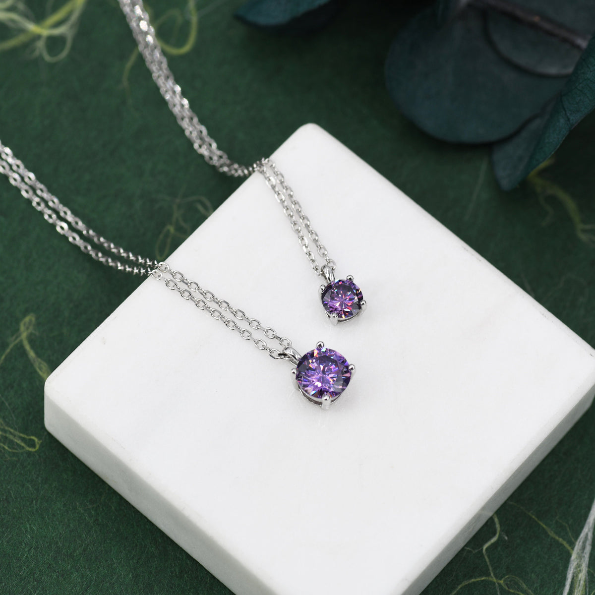 Amethyst Purple CZ Pendant Necklace in Sterling Silver, Available in Two Sizes, 0.5 carat or 1 carat, Amethyst Purple Zircon Necklace