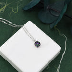 Mystic Black CZ Pendant Necklace in Sterling Silver, 0.5 carat Mystic Topaz Zircon Necklace, Black AB Necklace